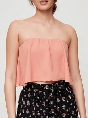 221. Wilfred Bonaventure Peach Strapless Ruffle Crop Top